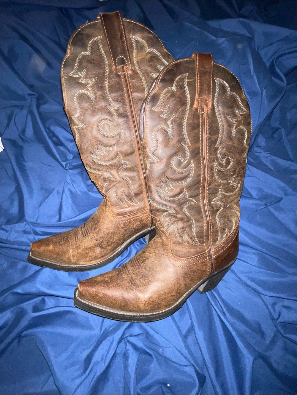 Laredo Women’s Malinda Leather Cowboy Boots with Leopard-Print Shaft Lining